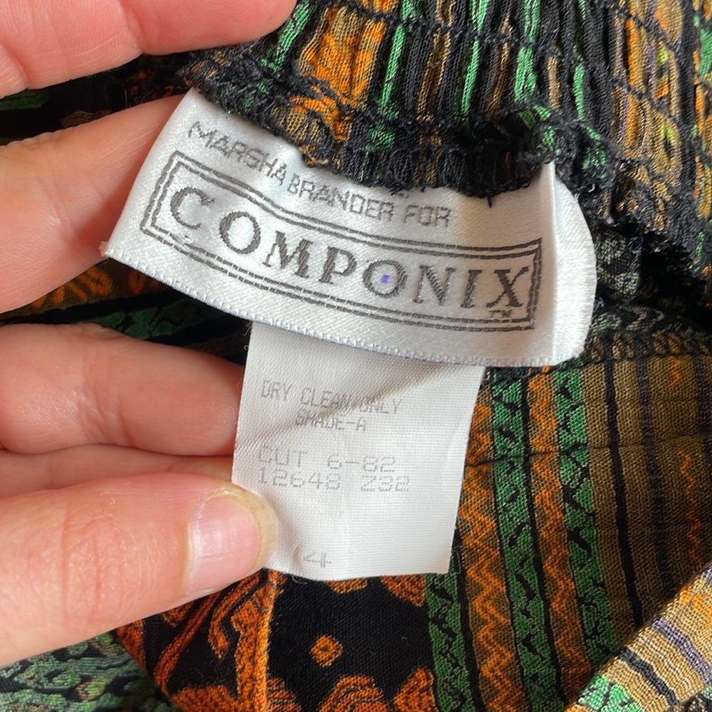 VTG black orange green rayon batik tribal top skirt set small medium - Picture 12 of 16